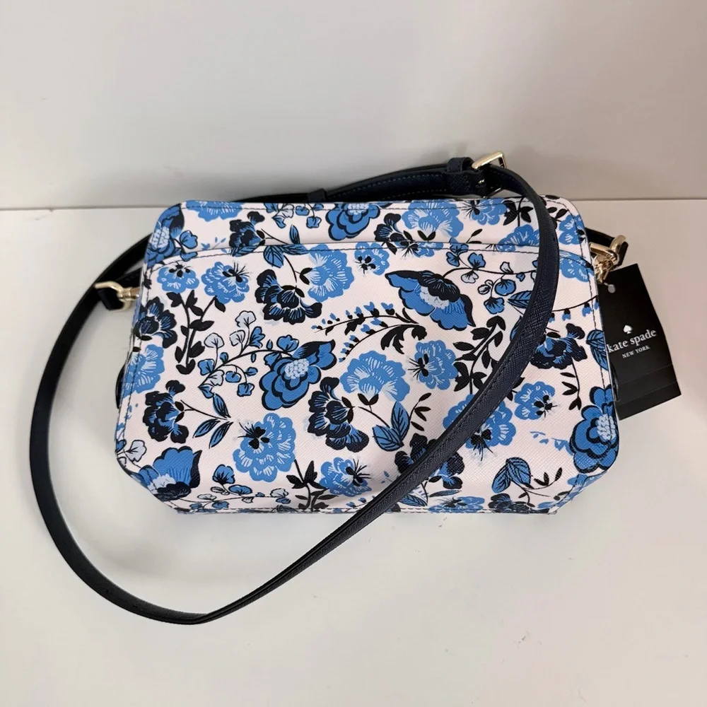 Kate spade blue multi floral crossbody zipped purse
